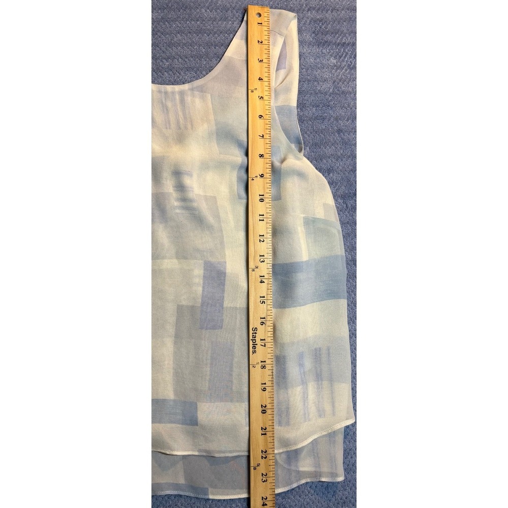 Joie Silk Sleeveless Blouse Women's Blue Cream Geometric Tiered Top Size Medium - Picture 3 of 7
